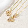 2Pcs 2 Styles Brass Pave Clear Cubic Zirconia Initial Pendant Necklace Sets FS-WGBC393-16-1