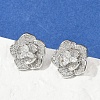 Flower Brass Micro Pave Clear Cubic Zirconia Stud Earrings EJEW-M082-19P-2