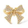 Bowknot Brass Micro Pave Clear Cubic Zirconia Open Cuff Rings for Women RJEW-C098-11G-2