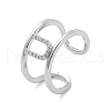 Clear Cubic Zirconia Initial Letter Open Cuff Ring RJEW-A012-01P-U-2