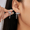 Brass Clear Cubic Zirconia Star Tassel Stud Earrings QZ5144-2-1
