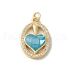 Oval with Heart Brass Micro Pave Cubic Zirconia Pendants KK-K385-070G-01-1