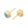 Long-Lasting Plated Cube with Enamel Evil Eye Stud Earring EJEW-E272-01G-3