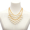 Alloy & Plastic Imitation Pearl Round Beaded Double Layer Tassel Bib Necklaces for Women FS-WG430C8-03-1