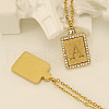 304 Stainless Steel Micro Pave Clear Cubic Zirconia Rectangle with Hollow Letter Pendant Necklaces FS-WGAE794-04-1