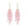 5 Pairs 5 Color Trumpet Flower Glass & Imitation Pearl Beaded Dangle Earrings EJEW-JE05100-3