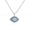 Brass Deep Sky Blue Cubic Zirconia Evil Eye Pendant Box Chain Necklaces VS0451-1-2