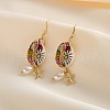 S925 Sterling Silver Shell Shape with Starfish Dangle Earrings EJEW-M096-02G-3