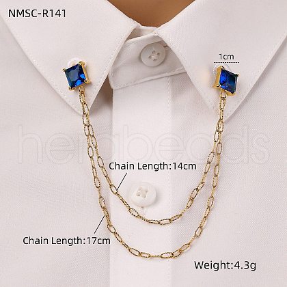 304 Stainless Steel Pave Cubic Zirconia Square Hanging Chain Brooch JEWB-S021-02G-04-1