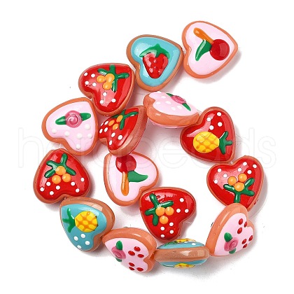 Handmade Lampwork Enamel Beads Heart with Fruit LAMP-V001-06-1