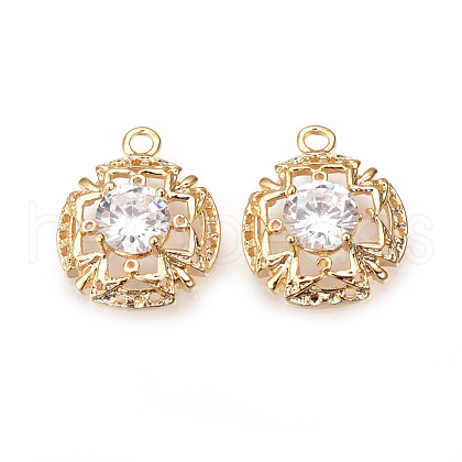 Brass Cubic Zirconia Pendants ZIRC-R015-112G-1