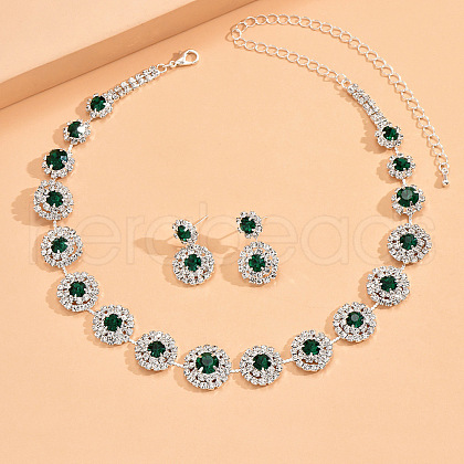 Flat Round Rhinestone Pendant Necklaces & Stud Dangle Earrings Sets WG2D6BD-03-1