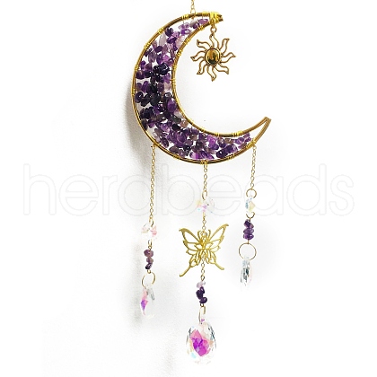 Moon & Star & Butterfly Glass Hanging Suncatcher PW-WG48249-05-1