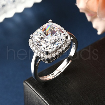 Adjustable 925 Sterling Silver Micro Pave Cubic Zirconia Cuff Rings for Women RJEW-F183-01C-01-1