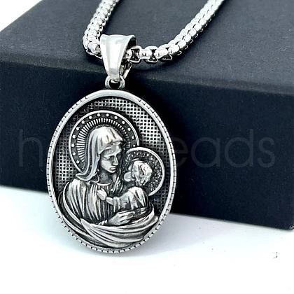 Stainless Steel Oval with Virgin Mary Pendant Necklaces RX5820-1