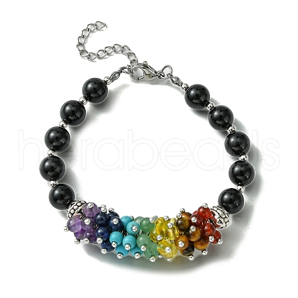 Natural Black Agate Beaded Bracelet BJEW-TA00402-01-1