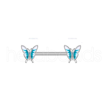 316L Surgical Stainless Steel Deep Sky Blue Enamel Nipple Rings WGBF921-02-1