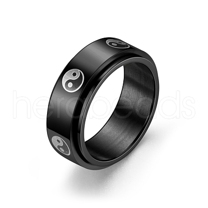 Black Stainless Steel Rotating Finger Ring PW-WG33260-120-1