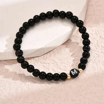 Alloy Resin Round Beaded Stretch Bracelets WG611D6-13-1