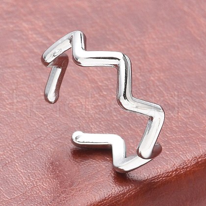 Non-Tarnish 304 Stainless Steel Wave Open Cuff Ring for Women RJEW-I085-13P-02-1