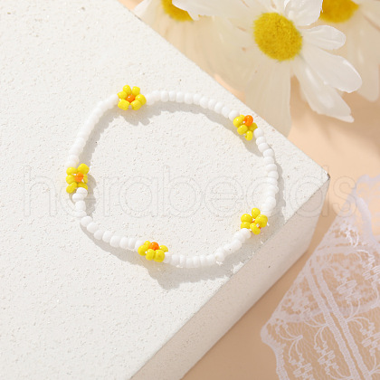Bohemian Style Daisy Glass Seed Beaded Stretch Bracelets for Women WG677E4-02-1