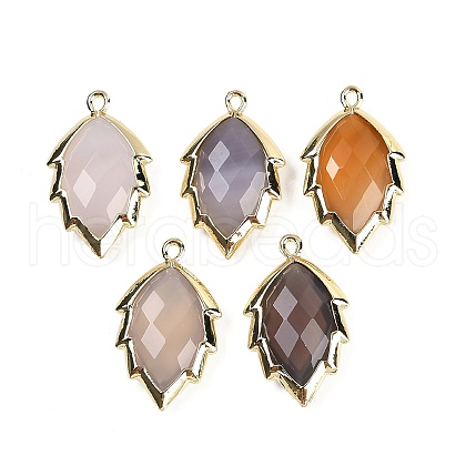 Natural Agate Faceted Leaf Pendants G-I375-04G-14-1
