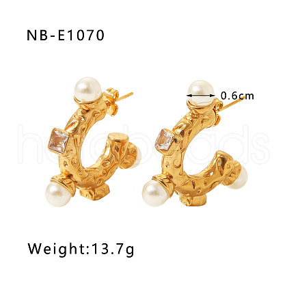 C-Shaped 304 Stainless Steel Plastic Imitation Pearl Stud Earrings FS-WG0BD3D-04-1