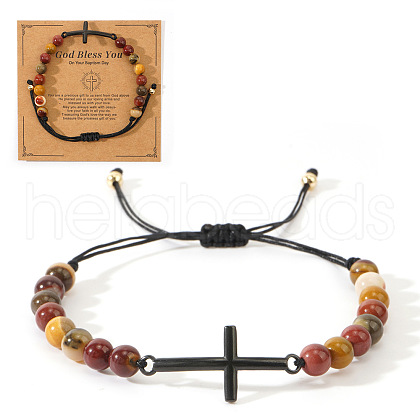 Natural Mixed Gemstone Beads Braided Bead Bracelets for Men FJ3912-8-1