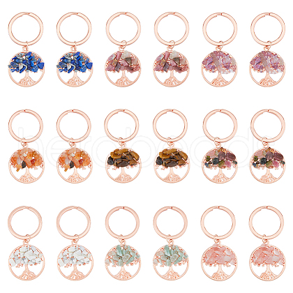 Alloy & Natural Gemstone Chip Keychains KEYC-AB00074-1