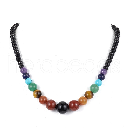 Natural Mixed Gemstone Graduated Beaded Necklace NJEW-JN04483-1