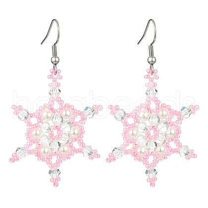 Christmas Snowflake Glass Seed Braided Dangle Earrings EJEW-MZ00236-03-1