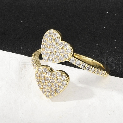 Brass Micro Pave Cubic Zirconia Cuff Rings for Women RJEW-C129-12G-1
