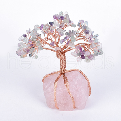 Natural Fluorite Chips and Rose Quartz Pedestal Display Decorations G-S282-04-1
