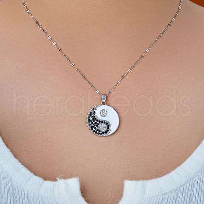Elegant Brass Pave Black and White Cubic Zirconia Yin-yang Pendant Necklaces KO6375-2-1