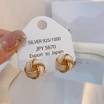 Brass Enamel Stud Earrings EJEW-P308-03G-1