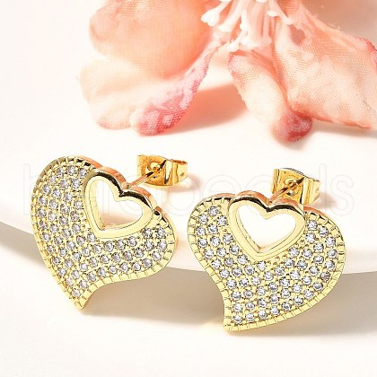 Rack Plating Brass Micro Pave Clear Cubic Zirconia Stud Earrings for Women EJEW-C125-06A-G-1