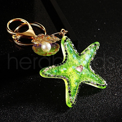 Diamond-Studded Starfish Shell Car Zinc Alloy Keychain Acrylic Cute Men and Women Bag Pendant Metal Keychain Ring Gift PW-WG2593B-04-1
