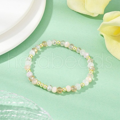 Faceted Round Electroplate Glass Beads Stretch Bracelets for Women BJEW-JB11625-03-1
