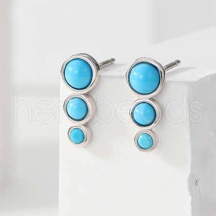 S925 Sterling Silver Synthetic Turquoise Flat Round Stud Earrings BK0103-2-1