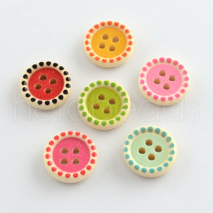 4-Hole Printed Wooden Buttons X-BUTT-R032-068-1