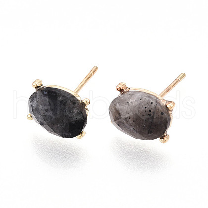 Natural Labradorite Stud Earrings EJEW-N057-01B-1