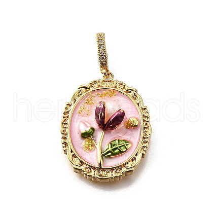 Brass Micro Pave Cubic Zirconia & Enamel Pendants KK-R222-08G-06-1