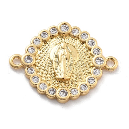Rack Plating Brass Micro Pave Clear Cubic Zirconia Religion Virgin Mary Connector Charms KK-H449-61G-02-NR-1