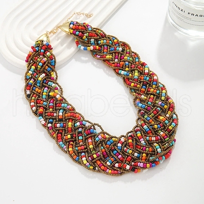 Glass Seed Bead Multi-strand Necklaces NJEW-H063-03G-1