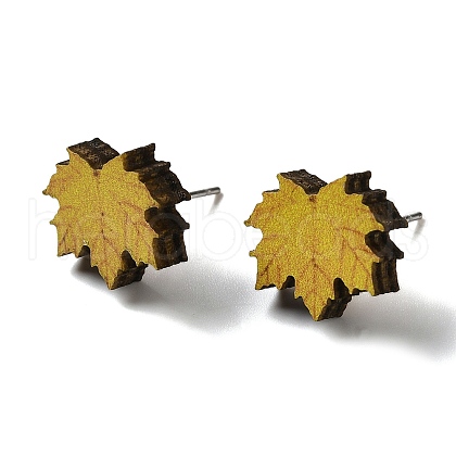 Wood Stud Earrings EJEW-Z054-01B-1