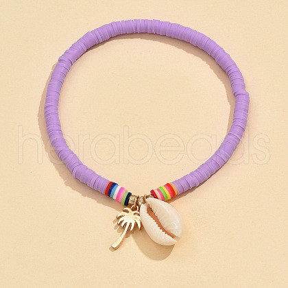 Bohemian Handmade Polymer Clay Hwishi Beaded Stretch Anklets WG70F94-02-1