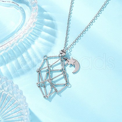 304 Stainless Steel Empty Macrame Pouch Star Moon Pendant Cable Chain Necklace Making NJEW-JN05281-03-1