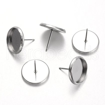 Flat Round Stainless Steel Stud Earring Settings X-STAS-M227-12mm-1