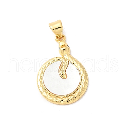 Brass Pave Natural White Shell Pendants KK-S522-14G-1