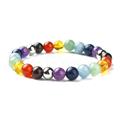 Chakra Gemstone Beaded Stretch Bracelets BJEW-JB02301-1